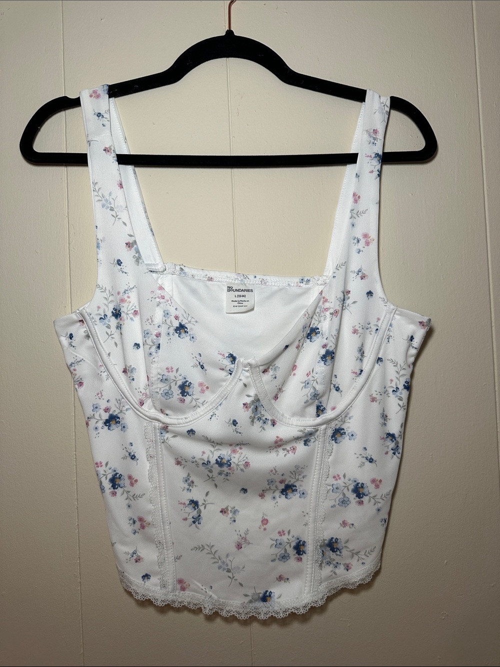 No Boundaries White Floral Lace-Trim Bustier Camisole